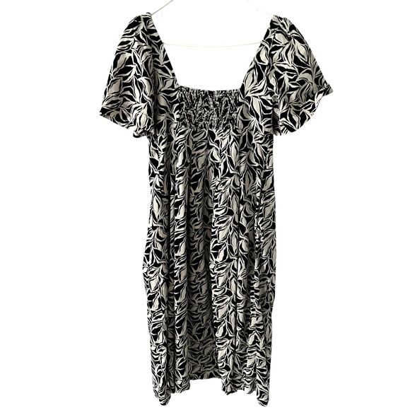 A New Day Floral Black & White Fit & Flare Flutter Sleeves Midi Dress Size 10 - Picture 1 of 7
